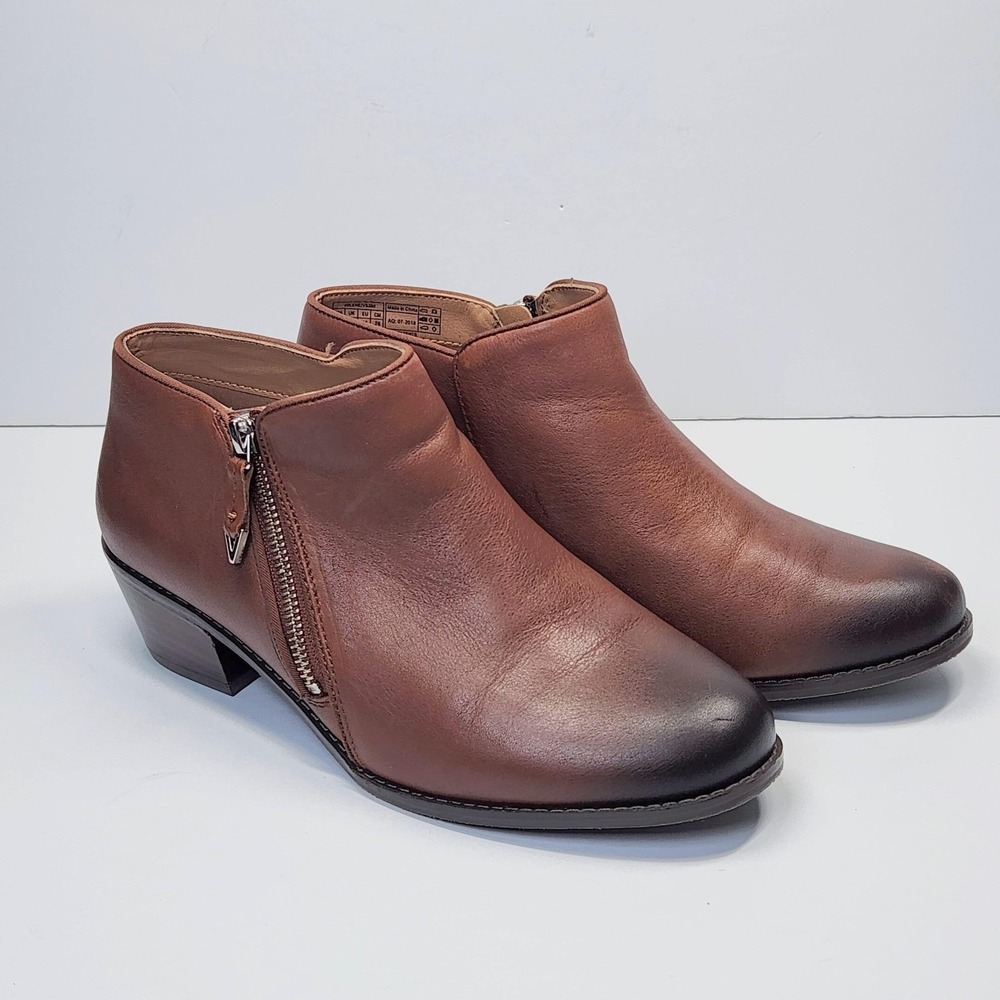 Vionic Jolene Boots Womens Size 9 Brown Leather Zip Ankle Booties VS350